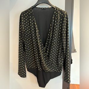Beautiful black blouse with gold polka dots